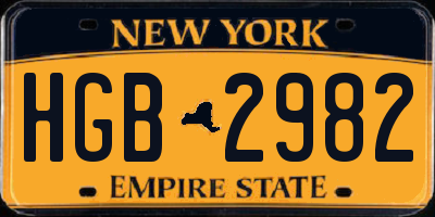 NY license plate HGB2982