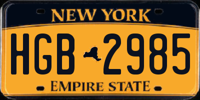 NY license plate HGB2985
