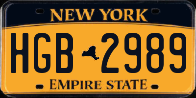 NY license plate HGB2989