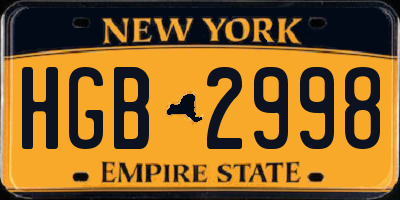 NY license plate HGB2998