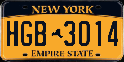 NY license plate HGB3014