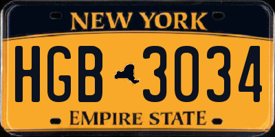 NY license plate HGB3034