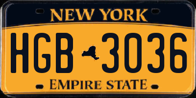 NY license plate HGB3036