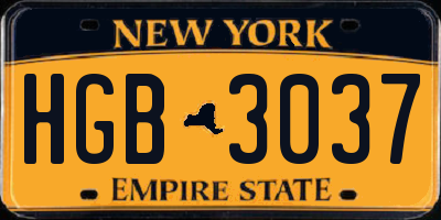 NY license plate HGB3037