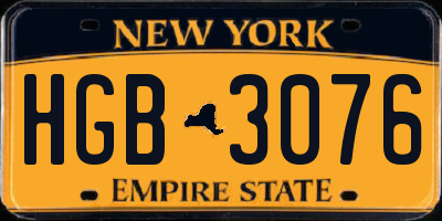 NY license plate HGB3076