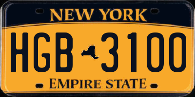 NY license plate HGB3100