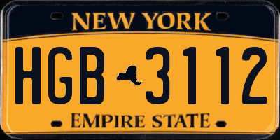 NY license plate HGB3112