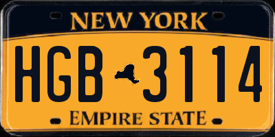 NY license plate HGB3114