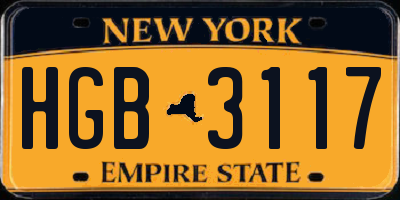 NY license plate HGB3117