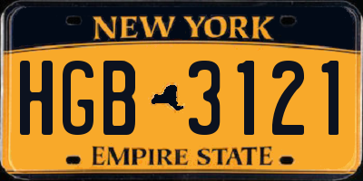 NY license plate HGB3121