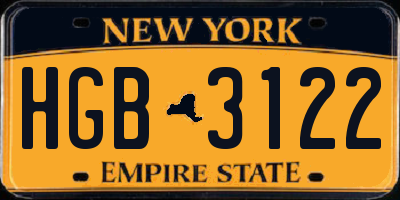 NY license plate HGB3122