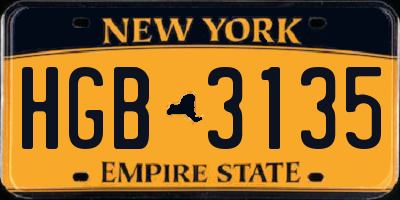 NY license plate HGB3135