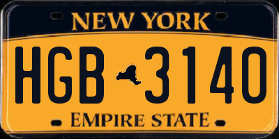 NY license plate HGB3140