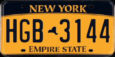 NY license plate HGB3144