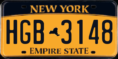 NY license plate HGB3148