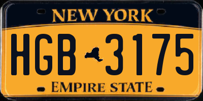NY license plate HGB3175