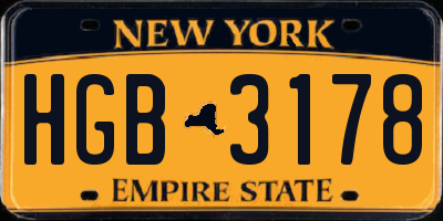 NY license plate HGB3178