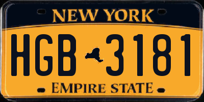 NY license plate HGB3181