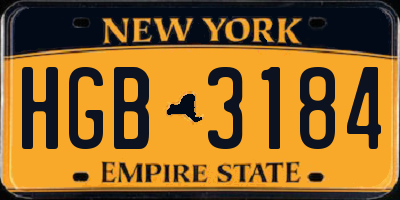 NY license plate HGB3184