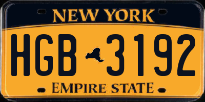 NY license plate HGB3192