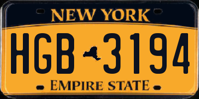 NY license plate HGB3194