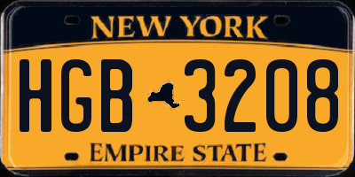 NY license plate HGB3208