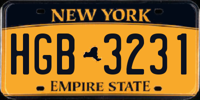 NY license plate HGB3231