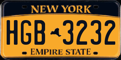 NY license plate HGB3232