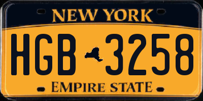 NY license plate HGB3258