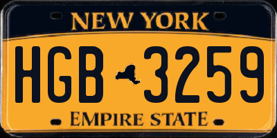 NY license plate HGB3259