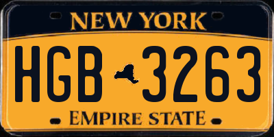 NY license plate HGB3263