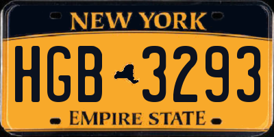 NY license plate HGB3293