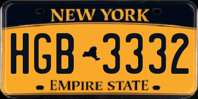 NY license plate HGB3332