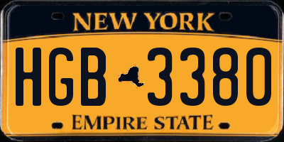 NY license plate HGB3380