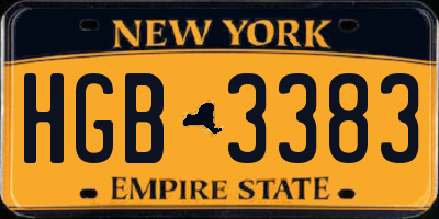 NY license plate HGB3383