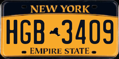 NY license plate HGB3409