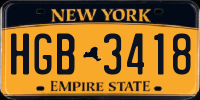 NY license plate HGB3418