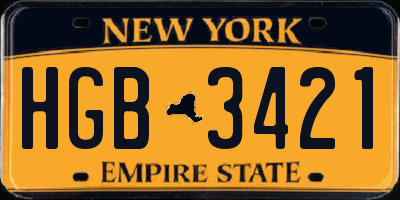 NY license plate HGB3421