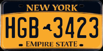 NY license plate HGB3423