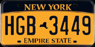 NY license plate HGB3449