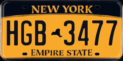 NY license plate HGB3477