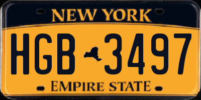 NY license plate HGB3497