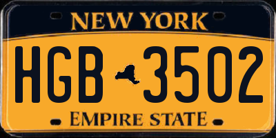 NY license plate HGB3502