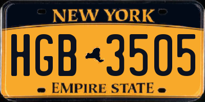 NY license plate HGB3505