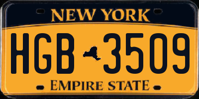 NY license plate HGB3509