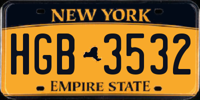 NY license plate HGB3532