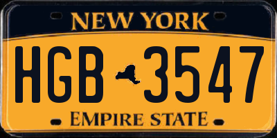 NY license plate HGB3547