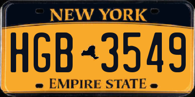 NY license plate HGB3549