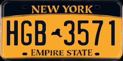 NY license plate HGB3571