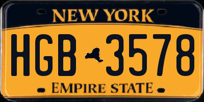 NY license plate HGB3578